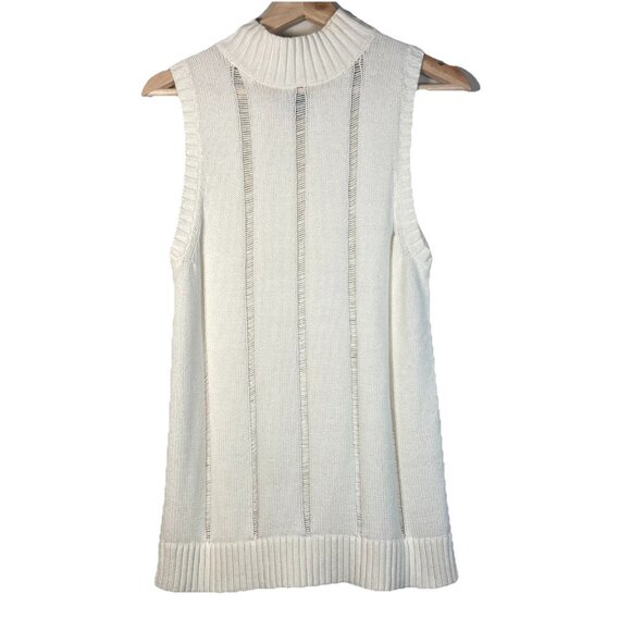 Whitney Port Pointelle Stitch Mock Neck Sleeveless Fisherman Sweater Size M - Picture 1 of 6